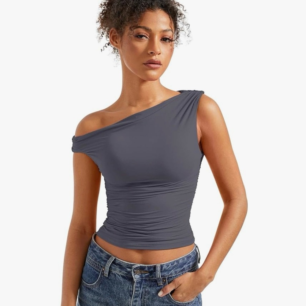 Women's Gray Off-Shoulder Top